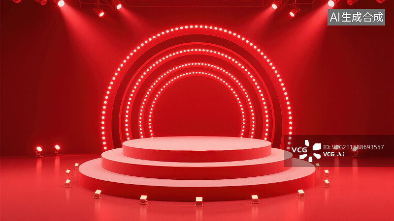 【AI数字艺术】3D渲染黄色聚光灯下领奖台现场与颁奖典礼舞台图片素材