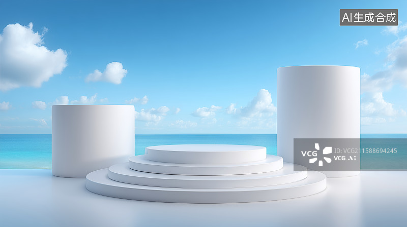 【AI数字艺术】简约白色圆形产品展台图片素材