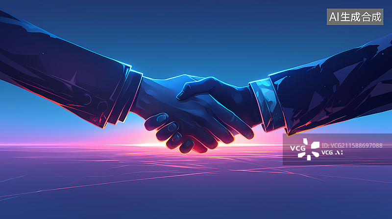 【AI数字艺术】商务伙伴数字场景中的握手图片素材