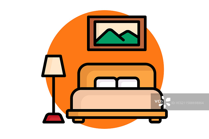 卧室图标 彩色轮廓图标风格图标图片素材