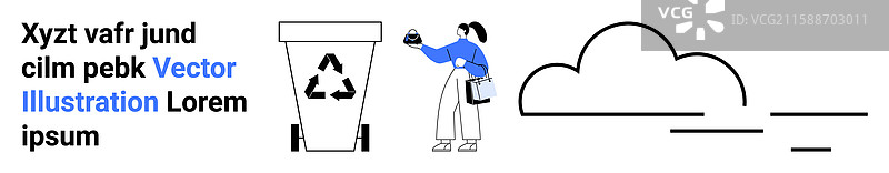 女性将废物回收进垃圾桶，关注环保图片素材