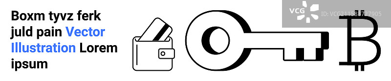 数字钱包，内含信用卡、钥匙和比特币图片素材
