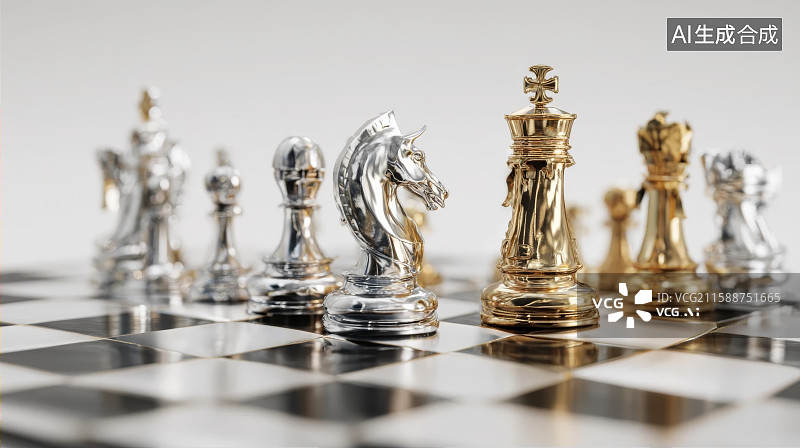 【AI数字艺术】棋盘上的国际象棋特写镜头图片素材