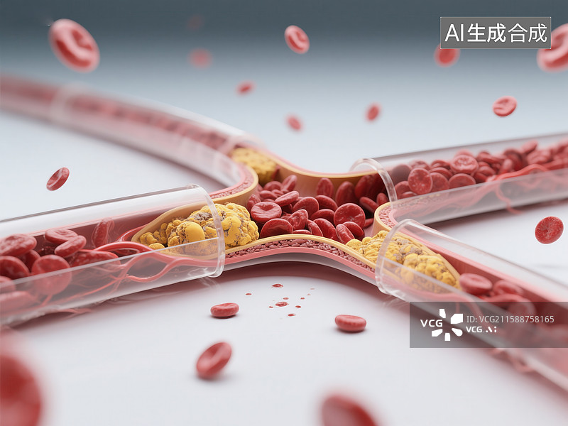 【AI数字艺术】3D 医学可视化：血管内血脂斑块与红细胞图片素材
