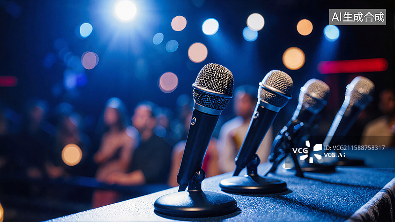 【AI数字艺术】舞台上的麦克风图片素材