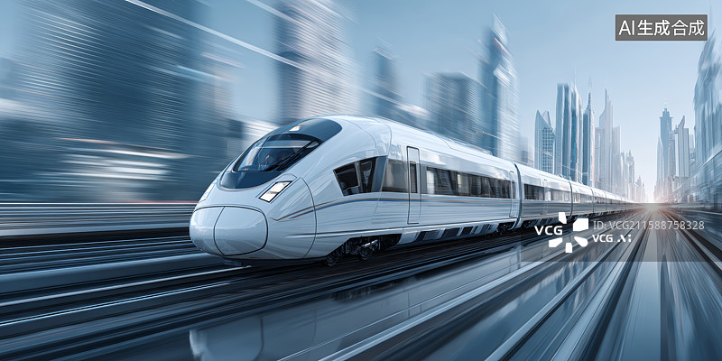 【AI数字艺术】现代城市中的高速列车图片素材