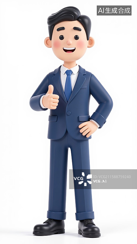 【AI数字艺术】穿蓝色西装竖大拇指的男士图片素材