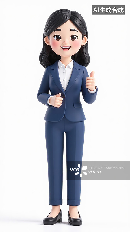 【AI数字艺术】穿着蓝色西装的职业女性竖起大拇指点赞图片素材