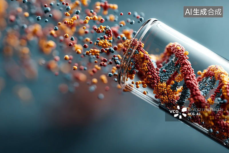 【AI数字艺术】DNA双螺旋结构在试管中展示图片素材