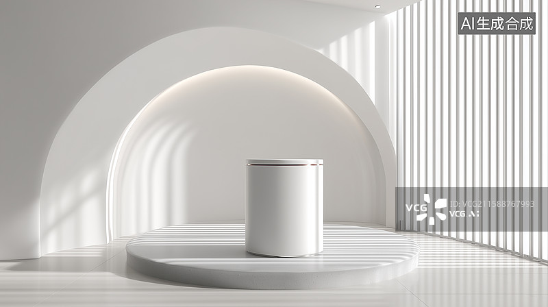 【AI数字艺术】抽象白展厅圆柱金属点缀图片素材