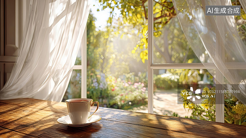 【AI数字艺术】窗边的咖啡杯图片素材
