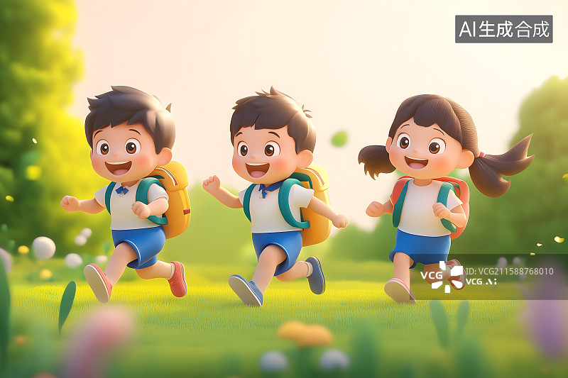 【AI数字艺术】快乐的小学生3d插画图片素材