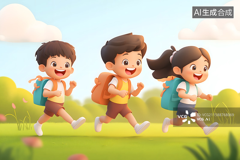 【AI数字艺术】快乐的小学生3d插画图片素材