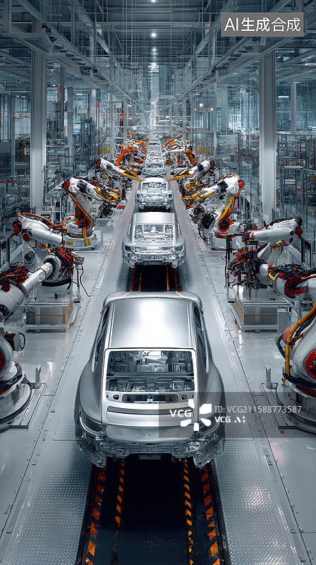 【AI数字艺术】现代化汽车生产线图片素材