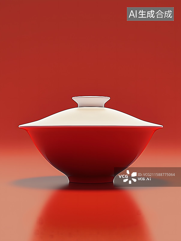 【AI数字艺术】红色主题茶杯光影艺术插画海报图片素材
