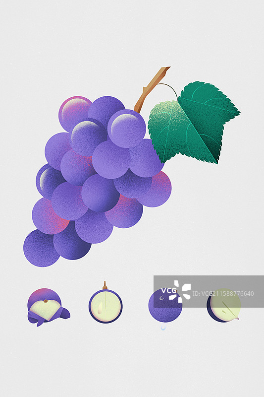 扁平噪点风格紫色葡萄水果插画图片素材