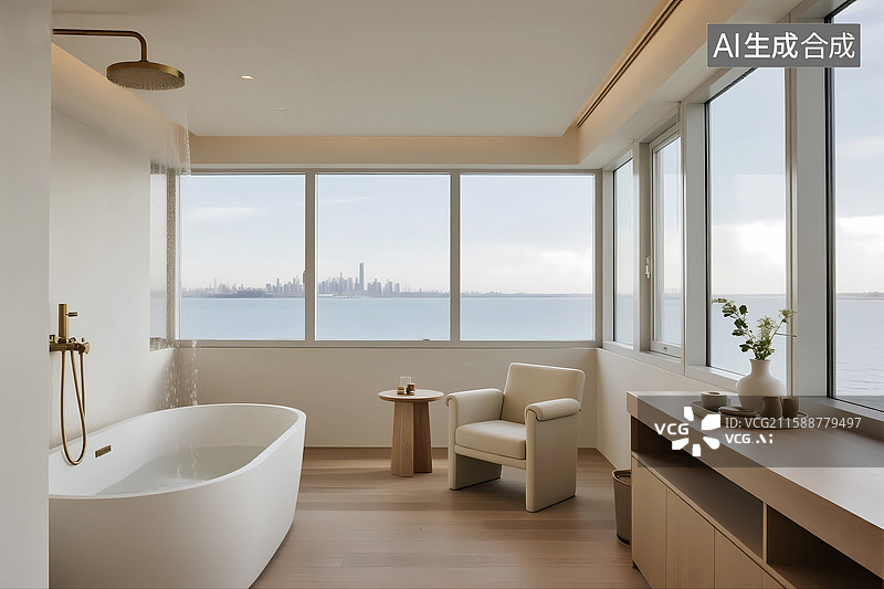 【AI数字艺术】阳台浴室高档装修住宅内部场景墙面图片素材