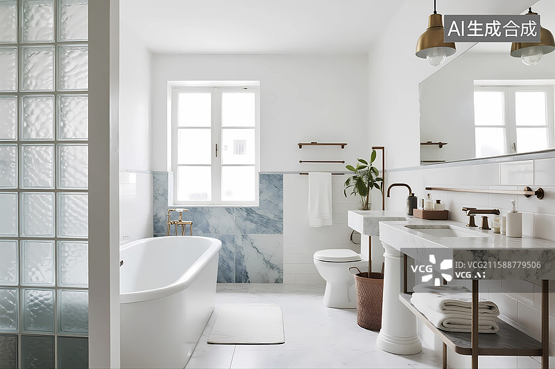 【AI数字艺术】高档奢华浴室卫生间浴缸热水器场景图片素材