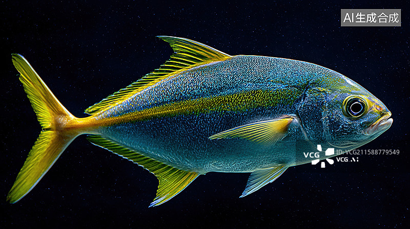【AI数字艺术】蓝黄色鱼类侧面特写图片素材