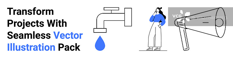 女人在水龙头旁思考，水滴滴落图片素材