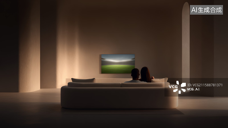 【AI数字艺术】沙发上的温馨观赛时光图片素材