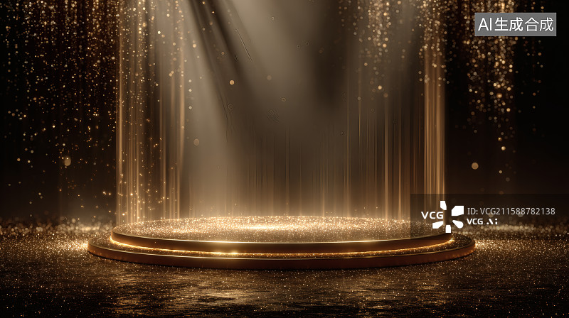 【AI数字艺术】金色的光束照射在舞台中央，节日庆典海报图片素材