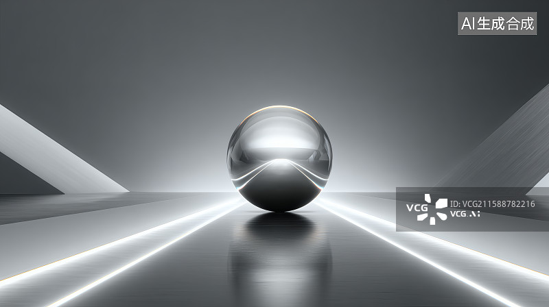 【AI数字艺术】灰色背景，地面一颗发光的球体，商务海报背景图图片素材