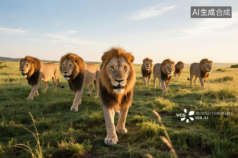 【AI数字艺术】非洲大草原上，非洲狮族群图片素材