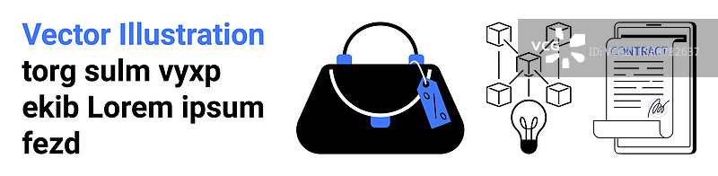 奢华手袋与区块链图示灯泡图片素材