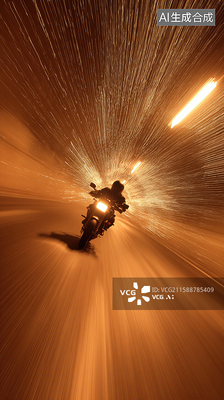 【AI数字艺术】高速行驶的摩托车在隧道中图片素材