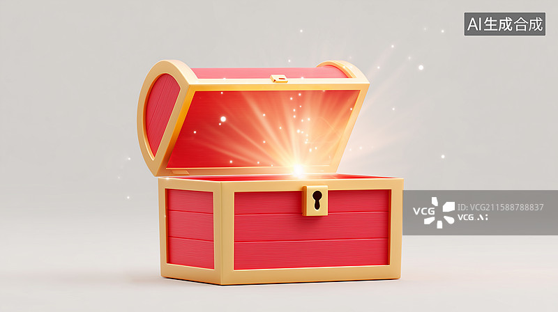 【AI数字艺术】3D打开的红色宝箱图片素材