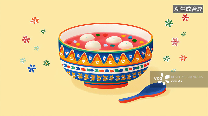 【AI数字艺术】元宵节红色碗装汤圆插画图片素材