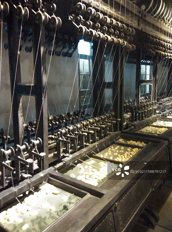 传统纺织机运作场景图片素材