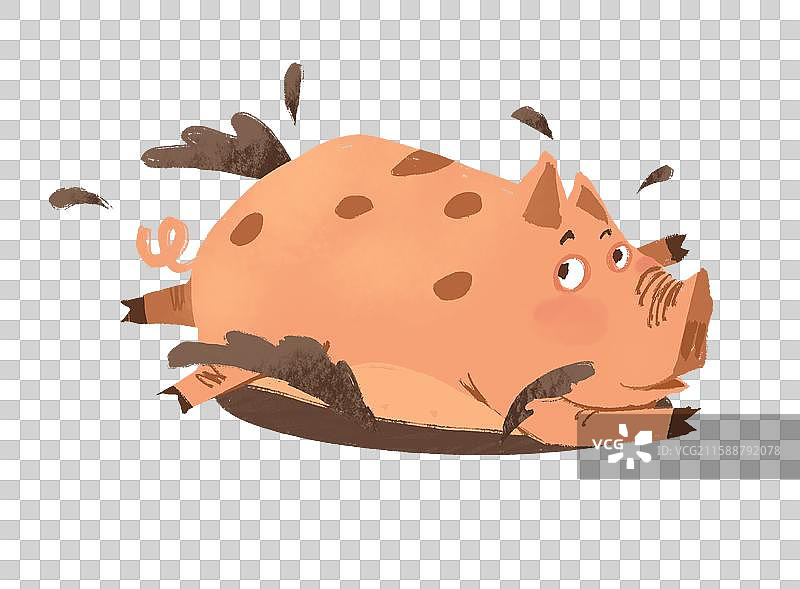 在泥坑里玩耍的猪卡通形象动物元素图片素材