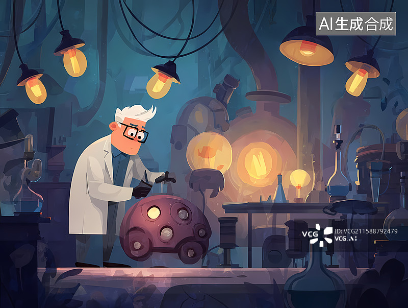 【AI数字艺术】科学家实验室发明创造插图图片素材