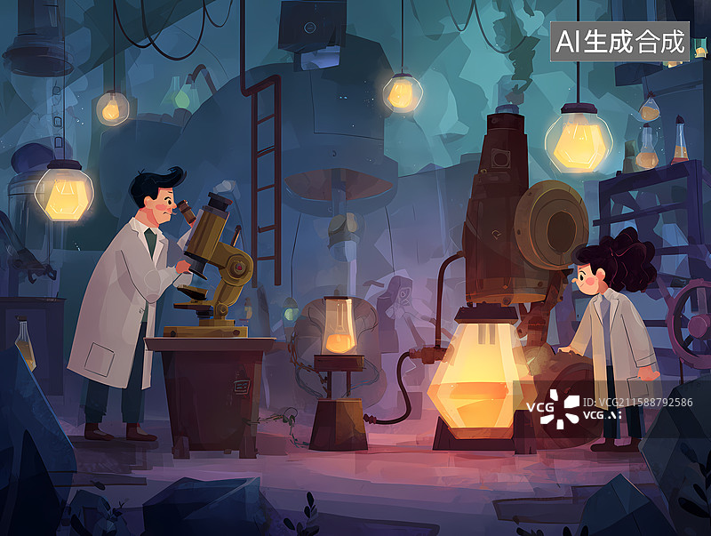 【AI数字艺术】科学家实验室发明创造插图图片素材