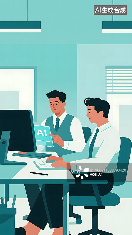 【AI数字艺术】扁平风ai辅助工作流职场商务插画图片素材