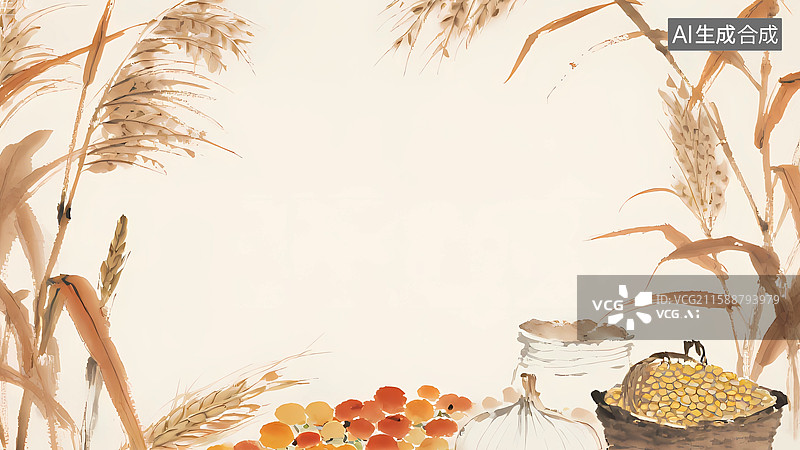 【AI数字艺术】中式水墨风农作物插画最大图片素材