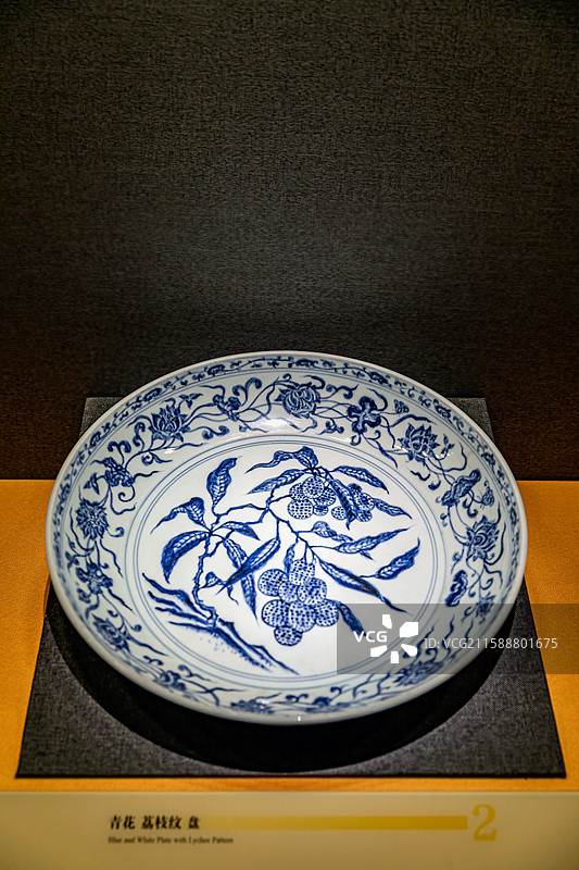 南京博物院《观天下•大明的世界》- 青花 荔枝纹 盘 明 永乐 那你就博物院藏图片素材