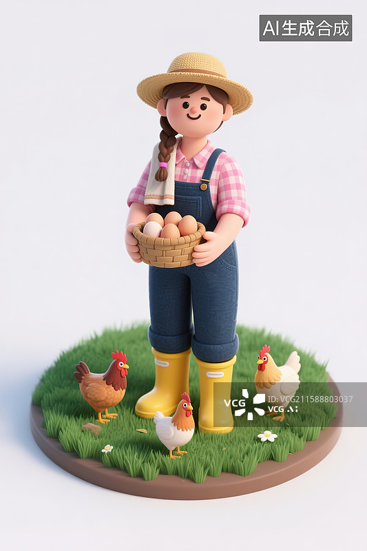 【AI数字艺术】抱着一筐鸡蛋的农民3d插画图片素材