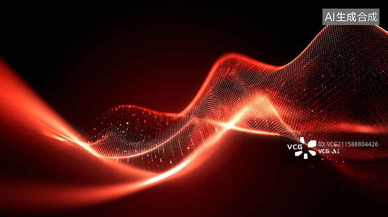 【AI数字艺术】动态红色波浪状数字粒子图案图片素材