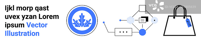 带徽章和购物的抽象工作流程图图片素材