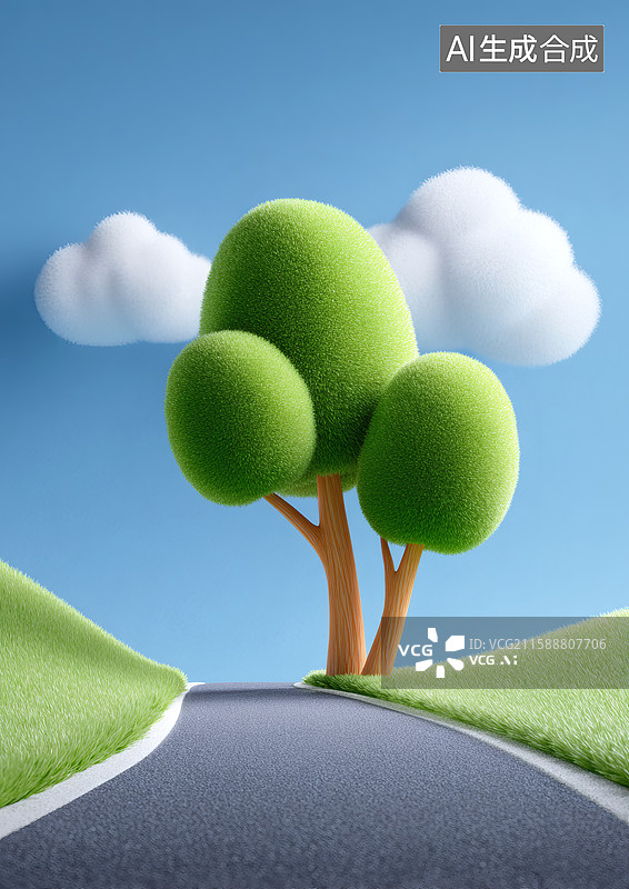 【AI数字艺术】一条卡通公路图片素材