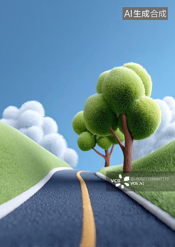 【AI数字艺术】一条卡通公路图片素材