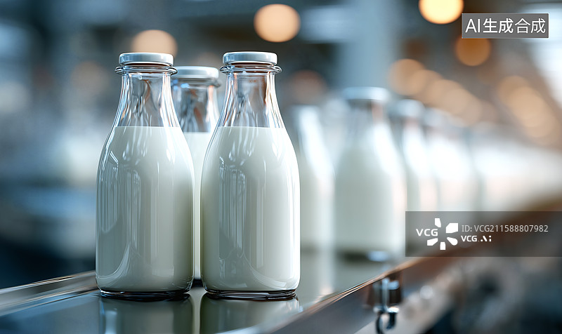 【AI数字艺术】瓶装牛奶罐装生产线图片素材