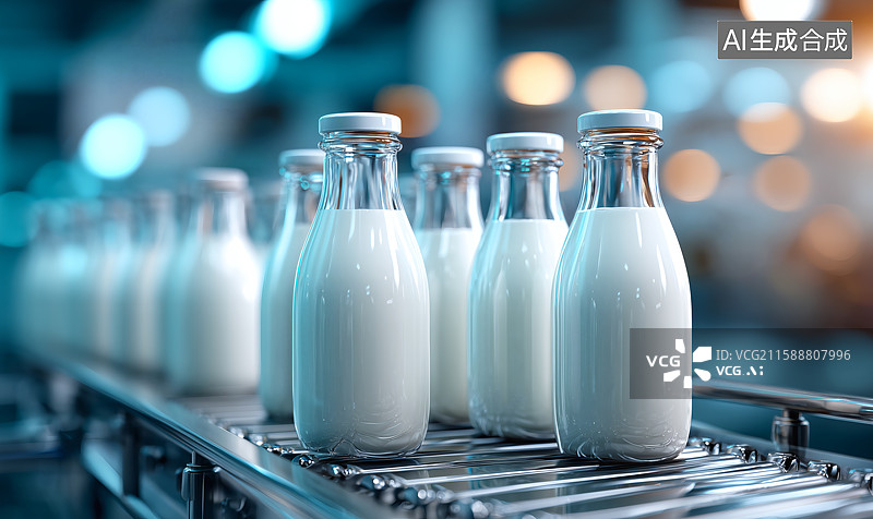 【AI数字艺术】瓶装牛奶罐装生产线图片素材