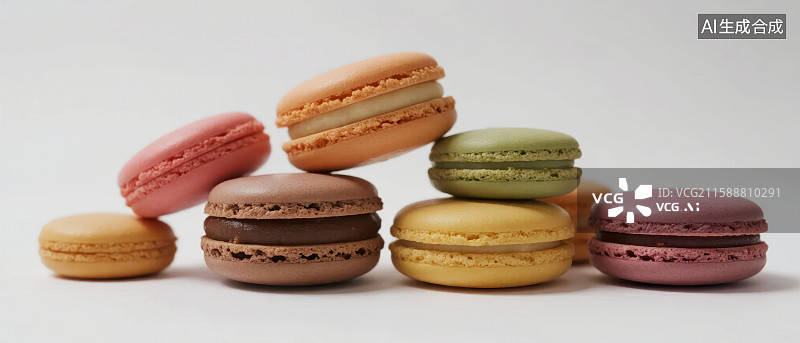 【AI数字艺术】色彩斑斓的马卡龙堆叠图片素材