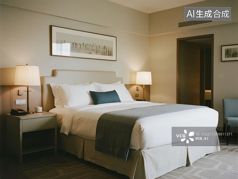 【AI数字艺术】现代简约风格的酒店客房图片素材