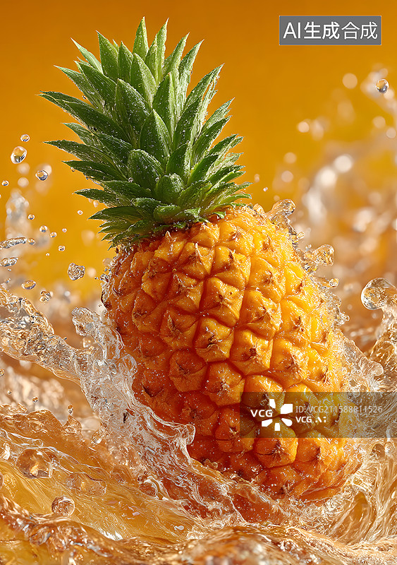 【AI数字艺术】菠萝与飞溅的水花图片素材