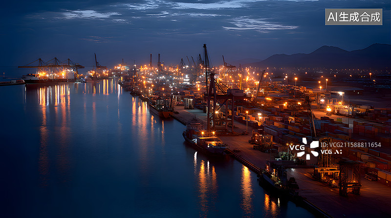 【AI数字艺术】集装箱码头的繁忙景象图片素材